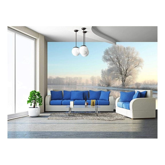 wall26 - Picturesque Winter Landscape of Frozen Trees Lit by The Rising Sun - Removable Wall Mural | Self-Adhesive Large Wallpaper - 66x96 inches