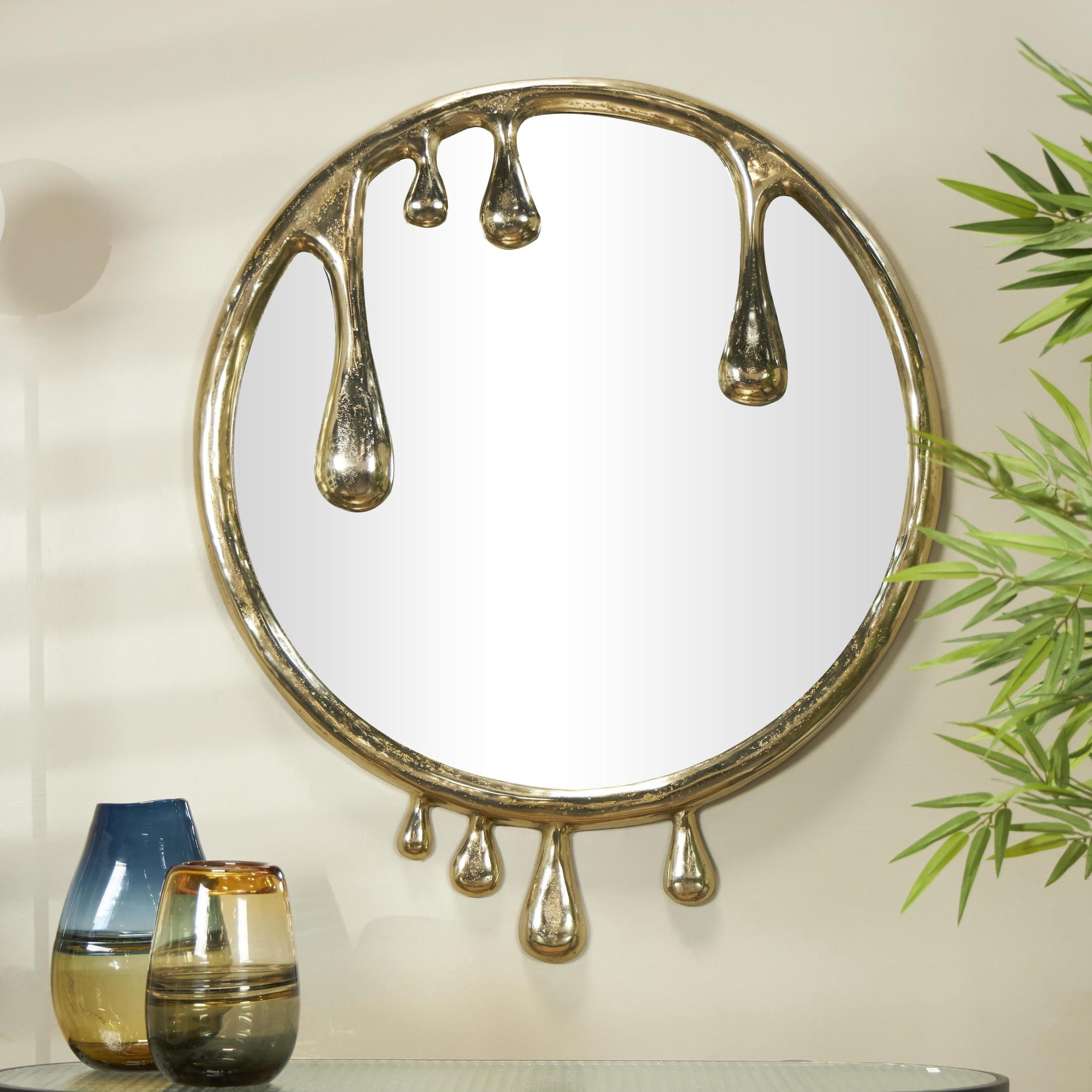 DecMode 36" x 43" Gold Melting Drip Abstract Wall Mirror