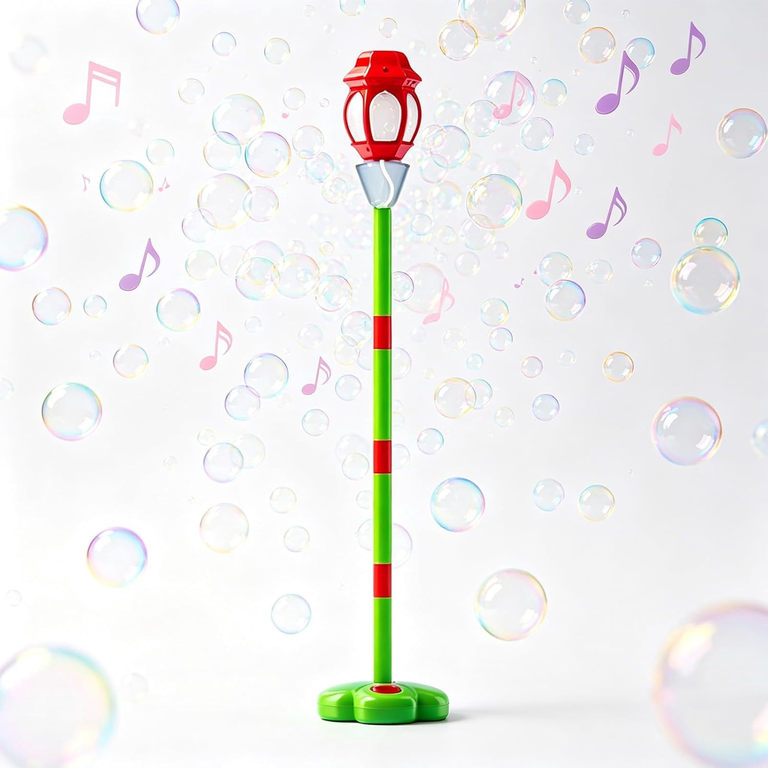 Guvpev Burst Bubble Fountain, Street Lamp Shape Bubble Machine, Rechargeable Music Light Bobble Maker Toys for Parents Party Gathering, Fun Rechargeable Maker with Sound Effects