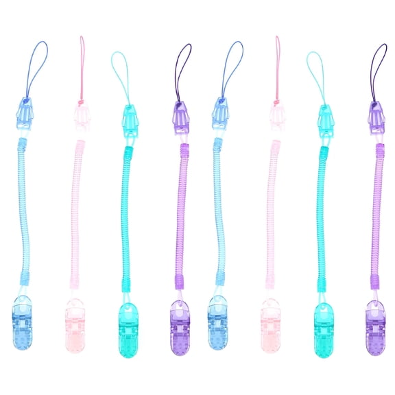 GJX 8 Pcs Teether Transparent Badge Clip Baby Pacifier Clips Silicone Strap