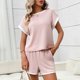 thumbnail image 5 of Camisas de Manga Corta para las Mujeres Casual Color Sólido Cuello Redondo Blusa Y Pantalones Cortos Conjunto, Moda Primavera Verano Traje, 5 of 8