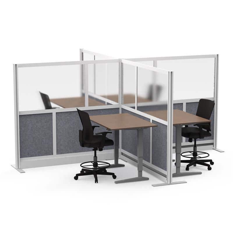Luxor Workflow Modular Wall Room Divider System - Black Frame - 70" x 70" Add-On Wall with Whiteboard, Freestanding