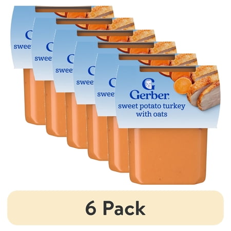 (6 pack) Gerber Stage 2 Baby Food, Sweet Potato Turkey with Oats Puree Tub, Baby Puree, 2PK 8 oz