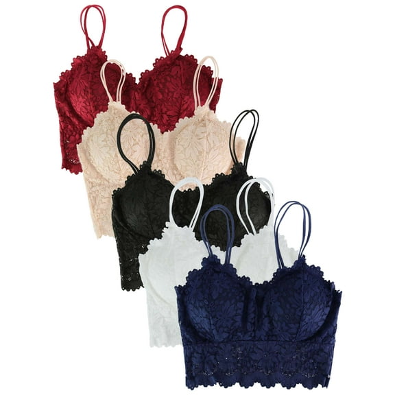 Spencer 5 Pack Floral Lace Bralettes for Women, Padded Lace Bandeau Bra Ladies V Neck Camisoles Thin Straps Lingerie