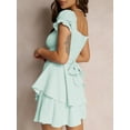 thumbnail image 6 of Women's Little Black Dress Mini A-Line Dress Solid Color Ruffled Short Sleeves Bodycon U Neck Layered Hem Dress Tighten Waist Peplum Dress for Vacation, 6 of 7