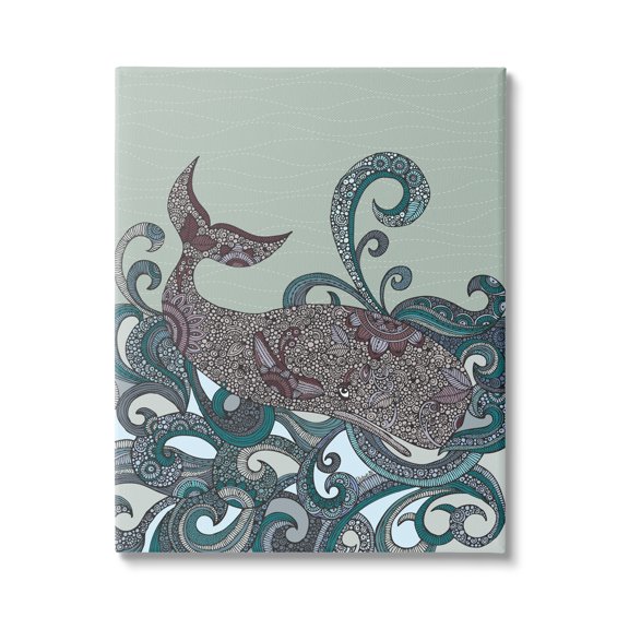 Stupell Industries Nautical Whale Surrounded Intricate Patterned Swirl Shapes Graphic Art Gallery Wrapped Canvas Print Wall Art, Design by Valentina Harper