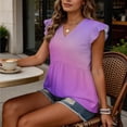 thumbnail image 4 of Craaazy Womens Loose Fit V-Neck Ruffle Sleeve Shirt with Polka Dot Ombre Plaid Prints for Spring and Summer Layering Gifts, 4 of 9