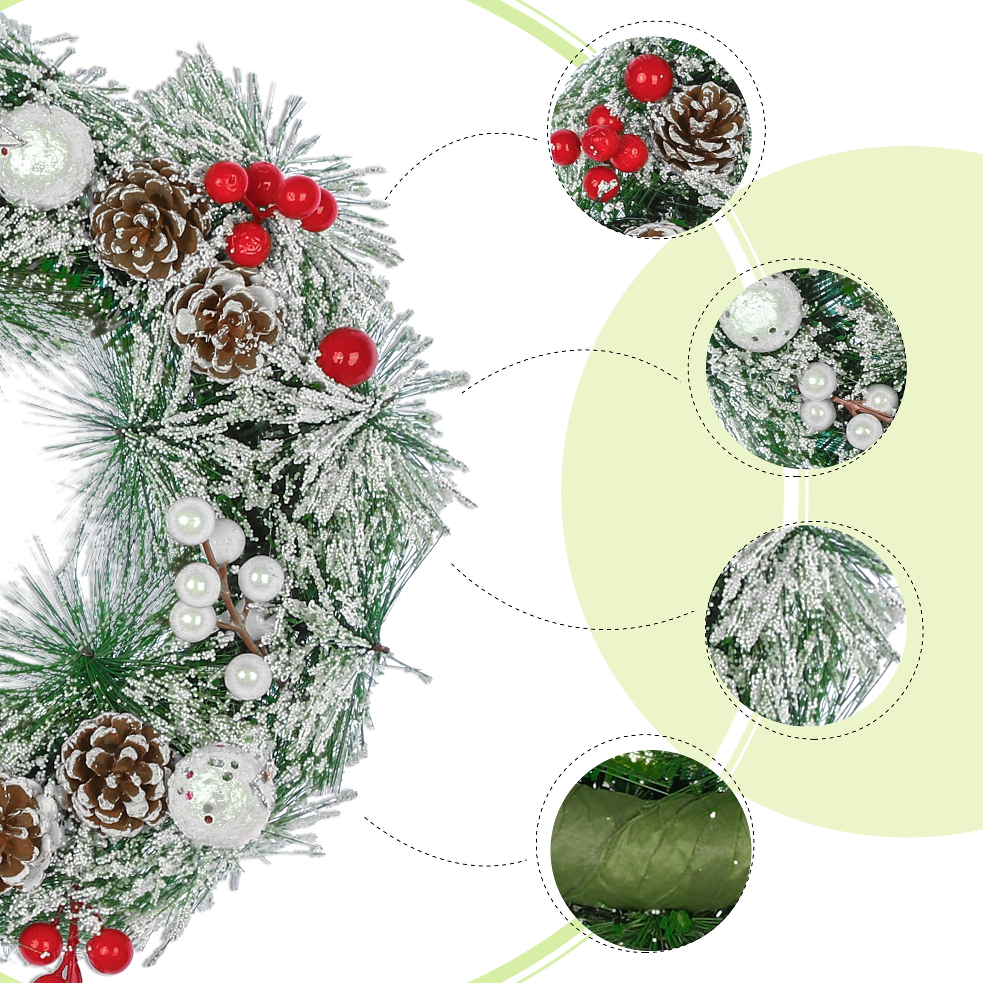 Unique Bargains Christmas Wreath Snowflake White Ball Pinecone Ornaments Wreath White