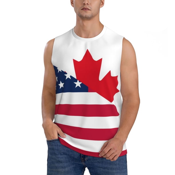 Balery USA Canada Flag Camisetas sin mangas para hombre, absorbe la humedad y protege contra el mal olor.-Large
