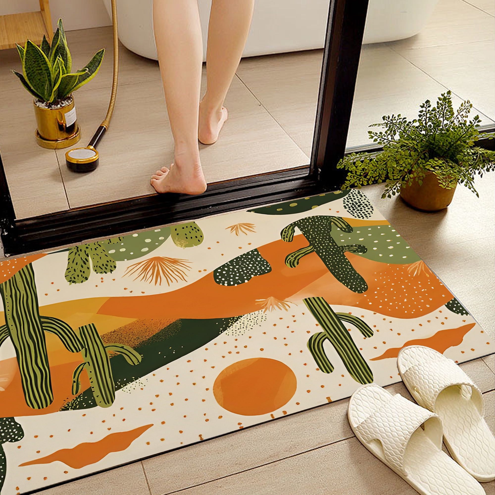 JML Doormat, Microfiber & Non-Slip Rubber Backing Door Mat - Rug Mats for Porch Entry Way Bathroom/Kitchen, (24"x36") - Abstract pattern of cactus and desert