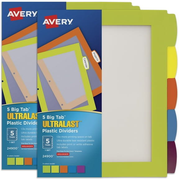 Avery Ultralast Plastic Dividers, 5 Tab Set, 2 Sets (24900)