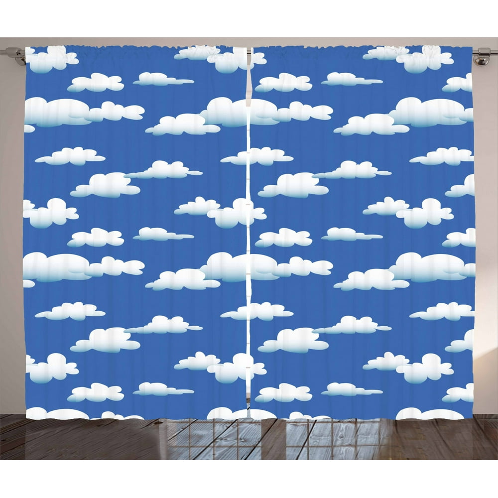 Cloud Curtains 2 Panels Set, Abstract Illustration of Modern Technique