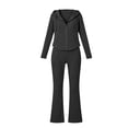 thumbnail image 5 of Gamivast 2 Piece Tracksuit Set for Women Ribbed Knit Full Zip Collared Long Sleeve Jacket Wide Leg Pants Fall Lounge Outfit Dark Gray M, 5 of 5