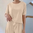 thumbnail image 5 of Sakmal Comfy Pajamas for Women Set Soft Short Sleeve 3pc Top and Pants Lightweight Round Neck Lounge Loose Fit Solid Night Shirts for Women Sleepwear, 5 of 6