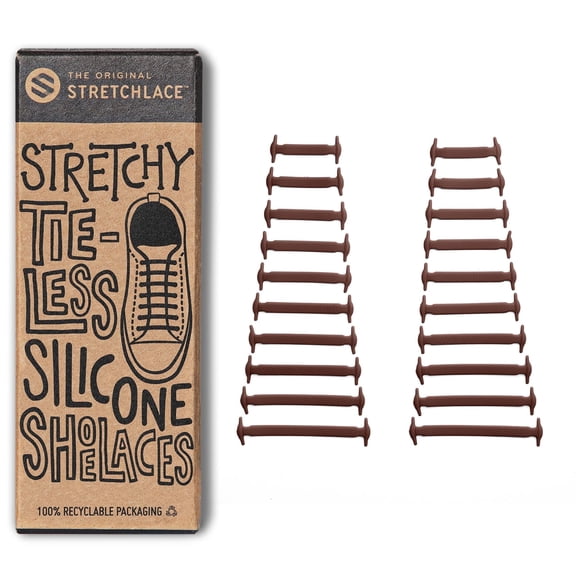 The Original Stretchlace | Stretchy Tieless Silicone Shoelaces | Elastic Shoe Lace Straps | Turns Footwear Into Comfy Slip-On Shoes | BROWN | 20 Straps