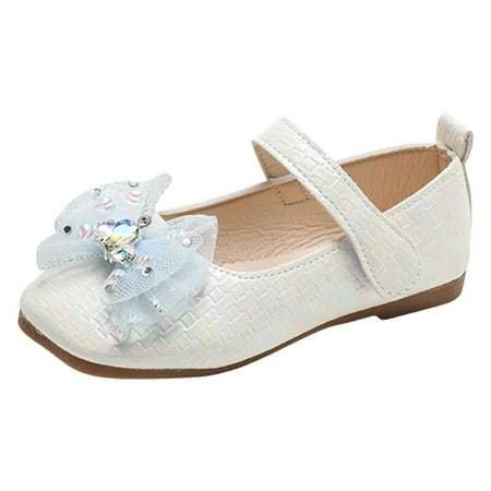 Sngxgn Girls Closed Toe School Uniform Shoes Dress Shoes Strap Formal Slip-On Princess Leather Shoes(White 4.5-5 Y)