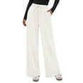 thumbnail image 2 of Women's Elastic High Waist Knit Wide Leg Pants, Casual Trousers with Pockets, Comfort Lounge Pants for Home, Travel and Daily Errands,White,M, 2 of 6