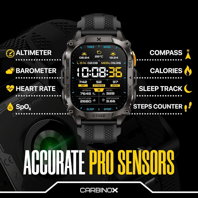 Carbinox Edge Smart Watch Rugged, 1.96″ AMOLED, Stainless Steel