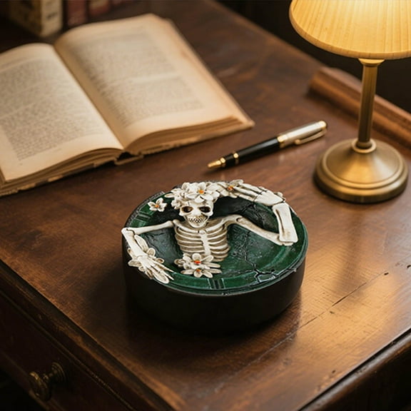 JIMUMU Halloween Resin Skull Ashtray - Ash Tray for Home, Office, Indoor and Outdoor Decoration
