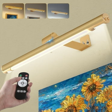 Digital Display LED Gold Swivel Picture Light,Wireless Dimmable Painting Light with Remote Control