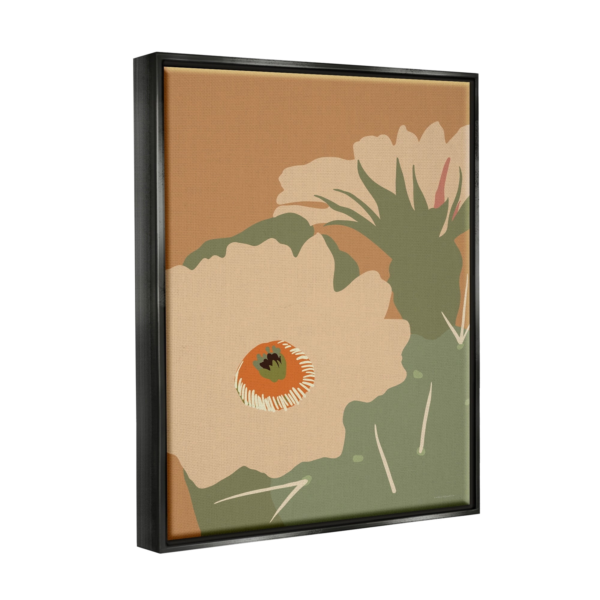 Stupell Industries Modern Cactus Flower Blossom Arid Vegetation Plants Graphic Art Jet Black Floating Framed Canvas Print Wall Art, Design by Kamdon Kreations