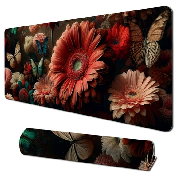 nygtbtfer Large Gaming Mouse Pad for Desk Computer,XXL Mousepad Laptop,Cute Flower Mouse Mat,Extended Black Waterproof Keyboard Pads,Non-Slip Desk Pad for Game Office Home 31.5x11.8 in