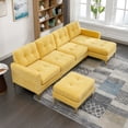 thumbnail image 2 of 110" Convertible Sectional Sofa, U-Shaped Sofa Couch with Reversible Chaise and Movable Ottoman, 5-Seater Modular Sofa Set with Side Pockets and Nailhead Trims, Yellow, 2 of 9