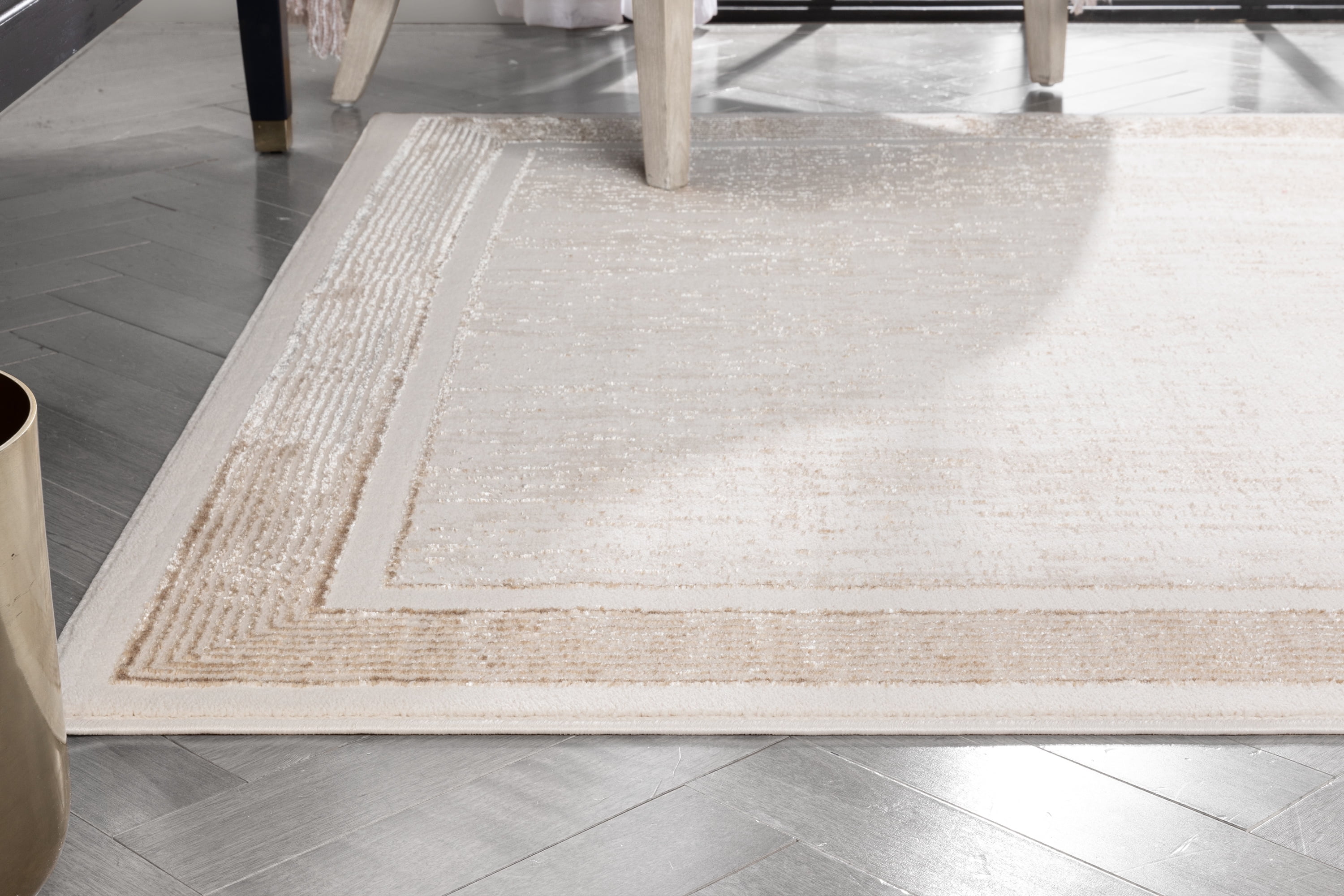 Well Woven Cairo Border Area Rug, 5.25' x 7.25', Glam, Soft Rug, Globally Inspired Patterns, Serged Edges For Longer Lasting Rug