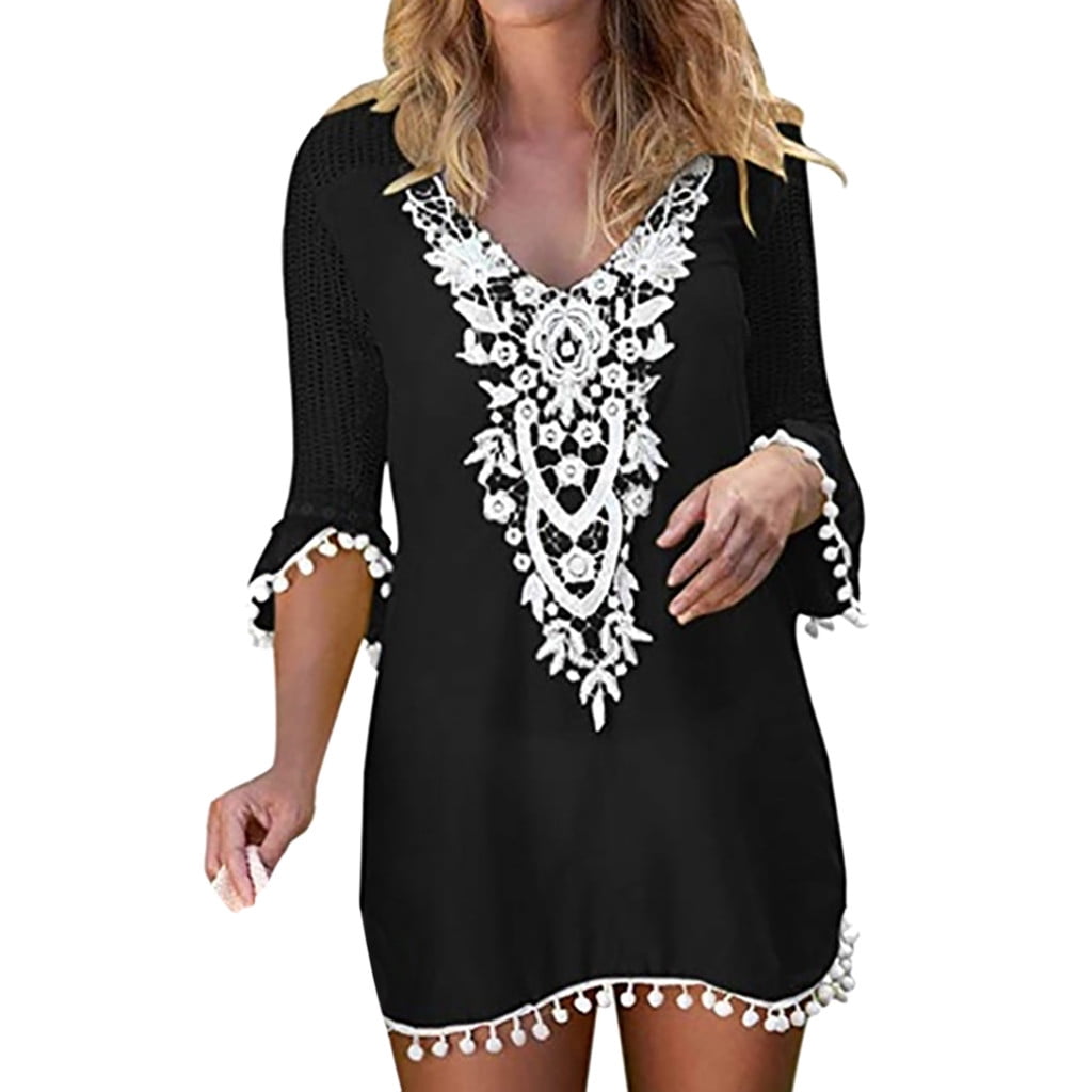 Blzjd Women Pom Pom Trim Tassel Lace 