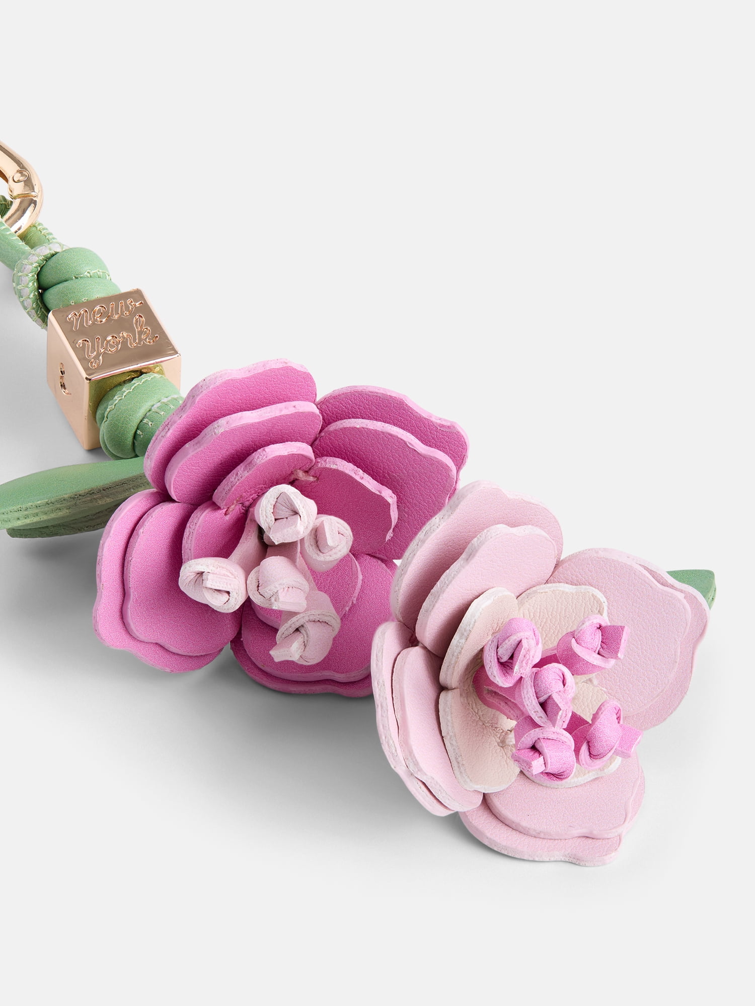 Free Assembly Women's 3D Faux Leather Floral Handbag Charm, Pink