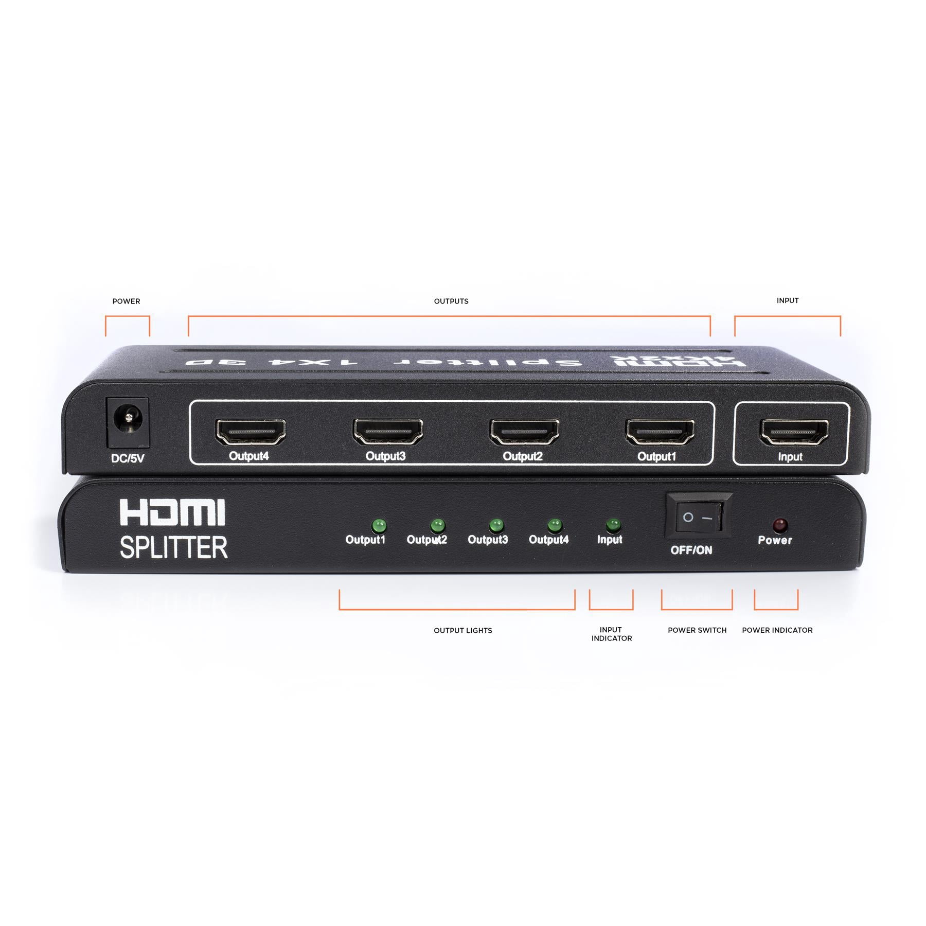 THE CIMPLE CO - HD 1080P HDMI Splitter with High Speed HDMI Cable - 4 Port 1x4 2K, 4K, 3D