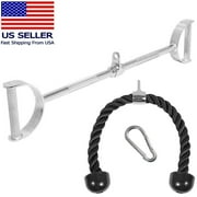 FITNESS MANIAC Home Gym Cable Attachments: COMBO Flat LAT Bar Tricep Rope Black 2PC