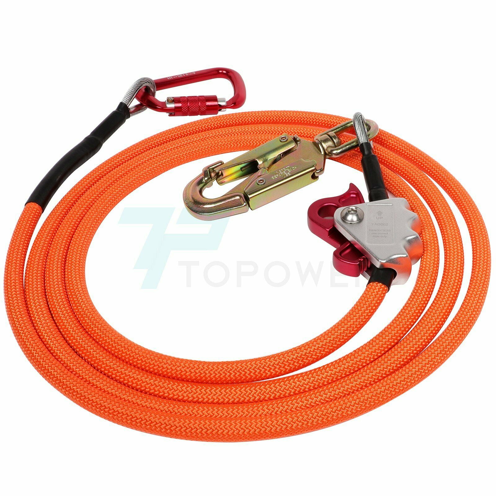 Cut Resistant 4YANG Steel Wire Core Flip Line Kits Low Stretch Flipline with Triple Lock Carabiner Adjuster for Fall Protection 1//2x8ft Adjustable Lanyard Tree Climbers Arborist