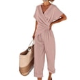 thumbnail image 2 of Women'S Outfits V Neck Cap Sleeve Crop Top Wide Leg Pant Sets Pink S, 2 of 7