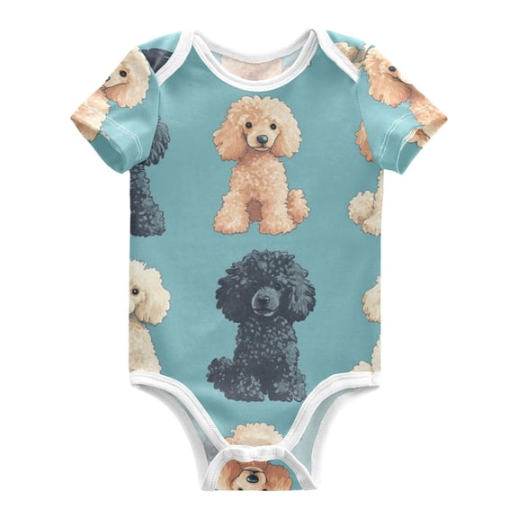 Cute Poodles Hand Drawn Pure Cotton Bodysuit Short Sleeve Pajamas One-Piece Romper Unisex 3 Months