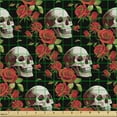 thumbnail image 2 of Ambesonne Skull Print Fabric by the Yard, Roses Scary Gothic Art, 1 Yard, Dark Pink Olive Green, 2 of 5