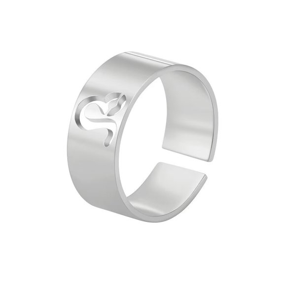 PAMTIER Women's Stainless Steel 8mm Simple Creative 12 Constellations Adjustable Wrap Open Ring Silver Leo