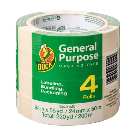 Duck Brand General Purpose Masking Tape, 0.94 inches x 55 yards, Beige, 4 (Best Masking Tape For Artists)