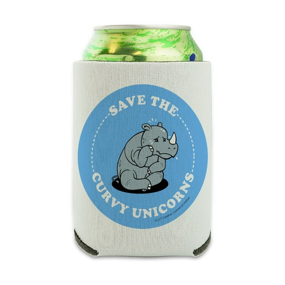 Save the Curvy Unicorns Rhino Funny Humor Can Cooler - Drink Sleeve Hugger Collapsible Insulator - Beverage Insulated Holder