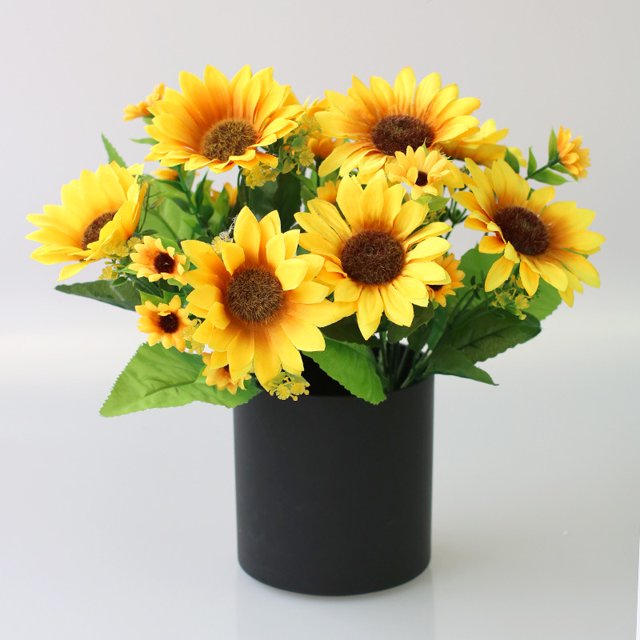 2 ramos de girasoles artificiales, decoración de flores amarillas para el hogar, boda (con maceta) JAMW Sencillez