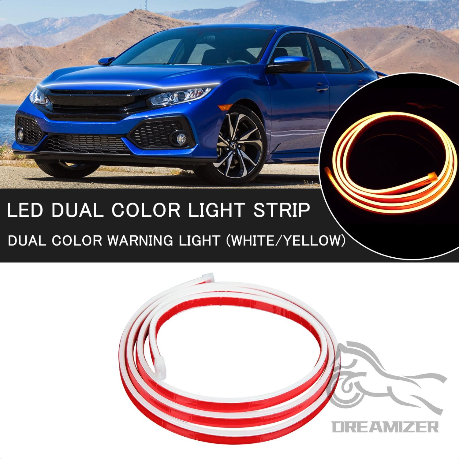 71 Inch Car Hood LED Light Strip - Dynamic Scan Start Up DRL, IP65 Waterproof, 12V White