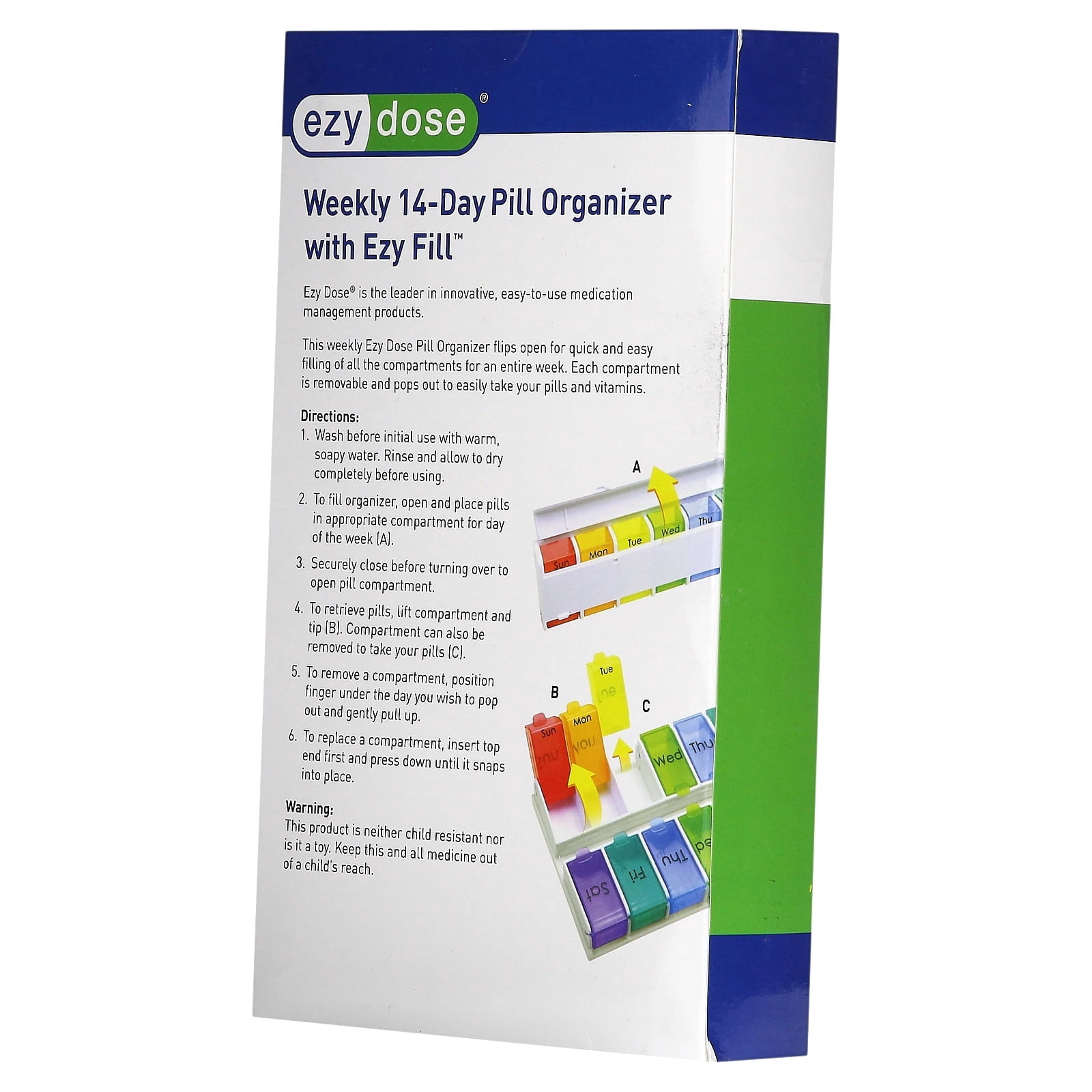 Ezy Dose Pill Organizer with Weekly 14 Day, 1 Ea..