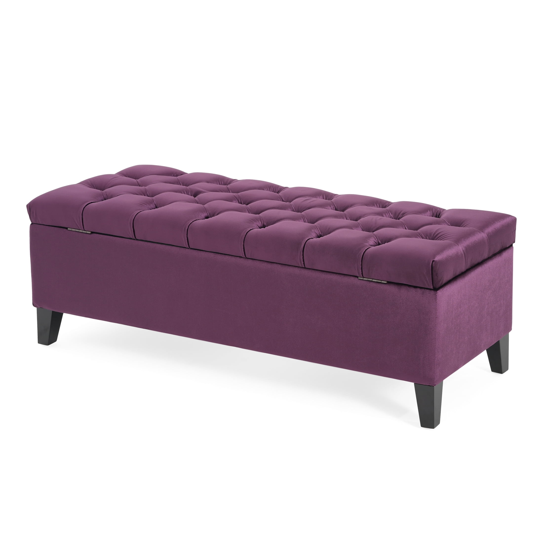 Christopher Knight Home Modern 52" Velvet Storage Ottoman Bench, Button Tufted, Purple