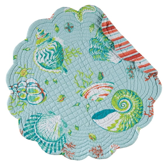 Laguna Breeze Cotton Quilted Round Reversible Placemats Set of 6, 17"