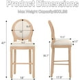 thumbnail image 3 of KCC Barstools Bar Height, French Country Wooden Bar Stools with Upholstered Seating, 30 Inches Bar Chairs with Solid Wood Frame, Beige and Natural, 3 of 9