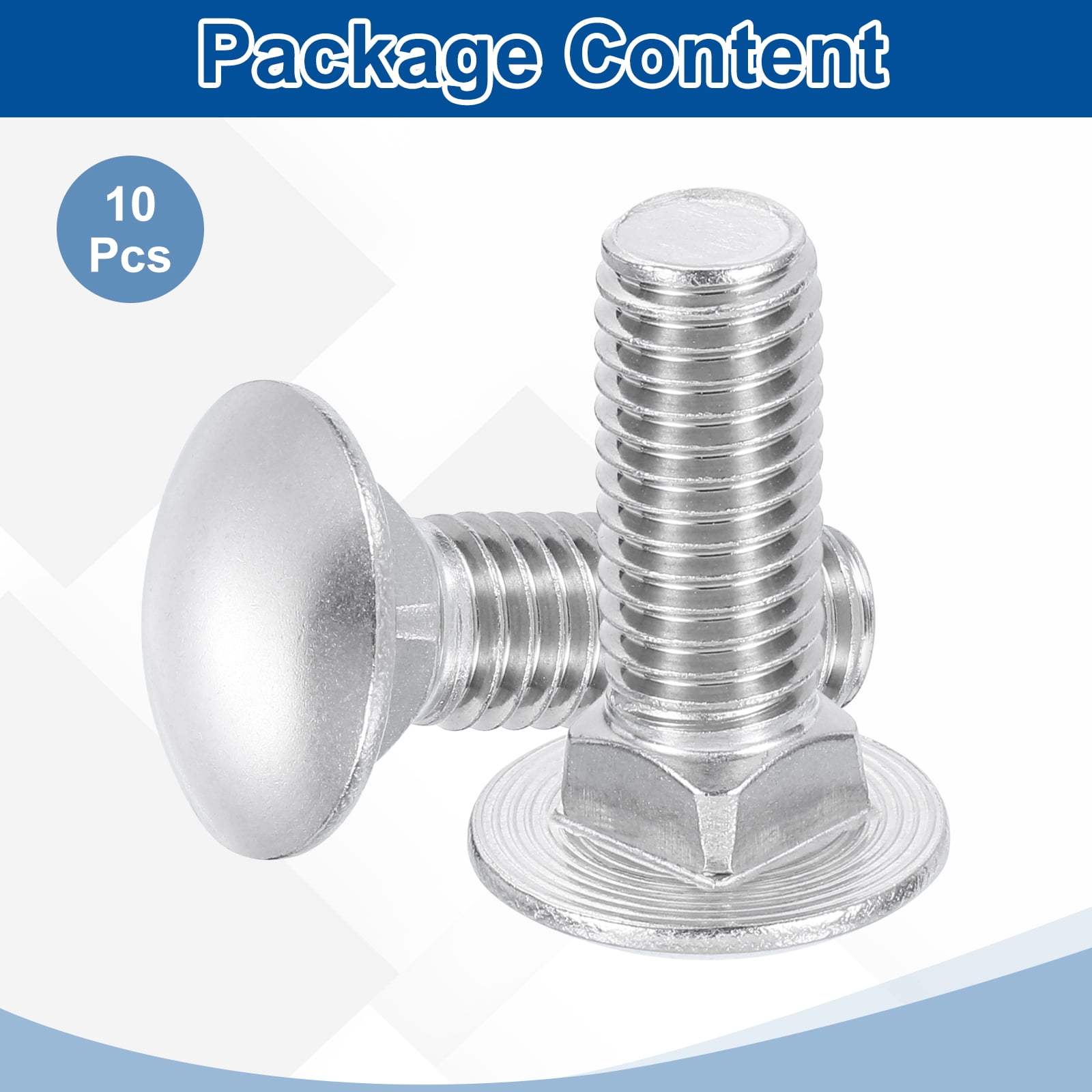 Uxcell 10Pack 1/2"-13x1-1/2" Stainless Steel Carriage Bolts Round Head Square Neck, Silver