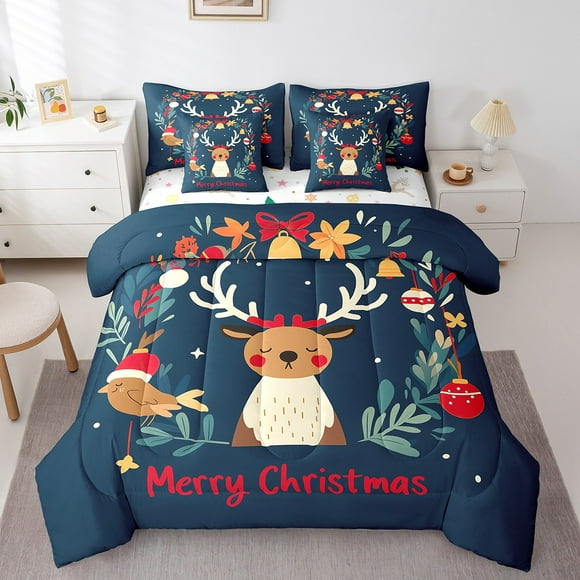 Comforters King Size Set with Sheets for Kids Christmas Bedding,7 Pieces Bed in a Bag King Merry Christmas Bedding Sets with Comforter, Sheets, Pillowcases and Shams