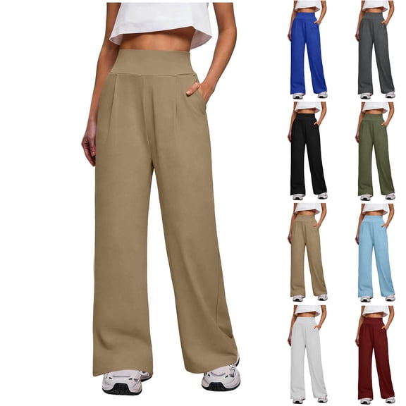 VBVC Women's High Waisted Straight Leg Yoga Pants,Tummy Control Dressy Trousers For Women,Ladies Stretchy Work Sweatpants with Pockets,Army Green,S-2XL