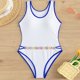 thumbnail image 4 of Gibobby Trajes de Baño Mujer Completo Traje de baño de las traje de baño sexy azul borde traje de baño playa traje de baño(Blanco,XL), 4 of 5