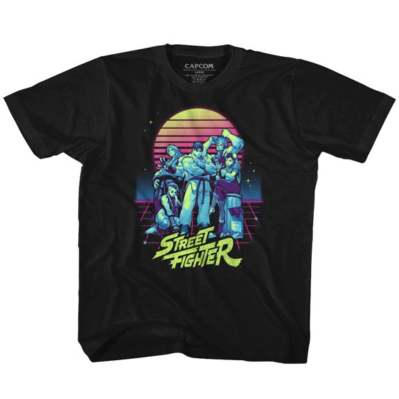 Street Fighter Synthwave Fighter Black Youth T-Shirt S (7-8)